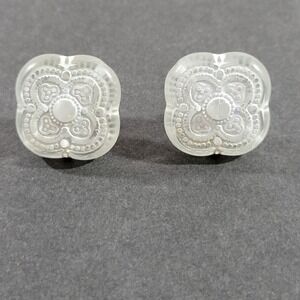 Vintage Acrylic Earrings Post Floral Motif Square Cottage Feminine 3/4"